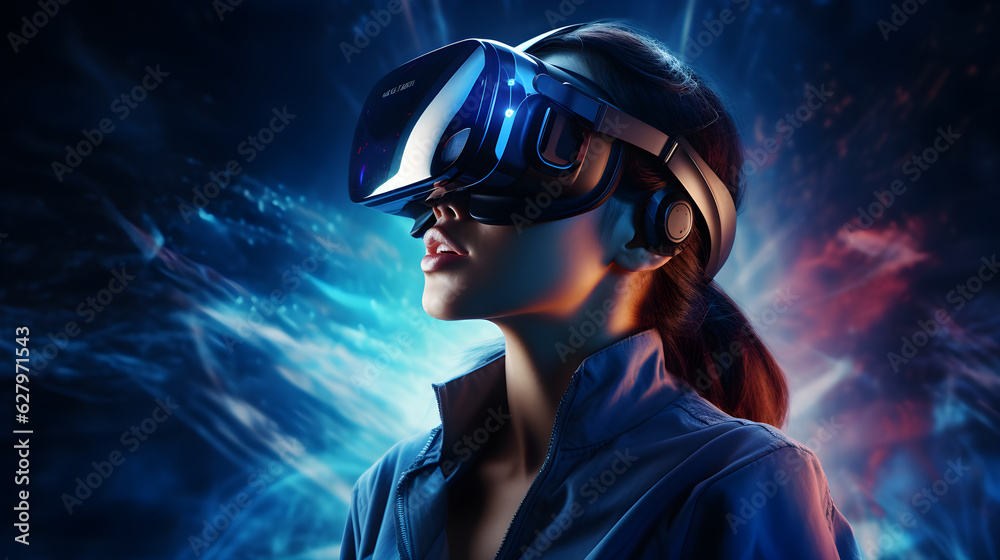 Girl in virtual reality glasses, Metaverse, digital art illustration, Generative AI Girl in virtual reality glasses, Metaverse, digital art illustration, Generative AI