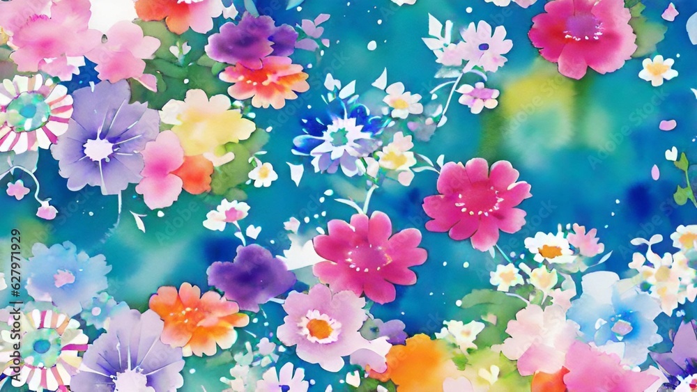 Watercolor flowers colorful soft floral background 