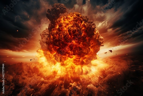 nuclear explosion test. bomb explosion fire particle. Generative AI