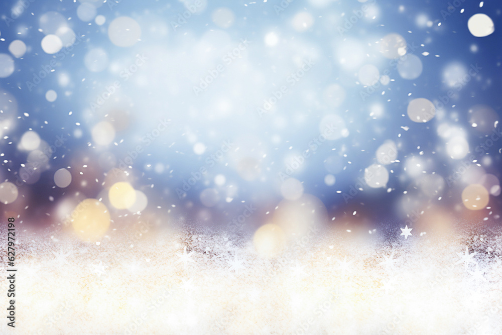 Christmas background with snow against a bokeh lights design