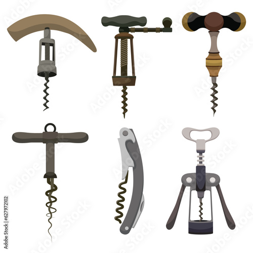 Corkscrew icon set. Flat set of corkscrew vector icons for web design
