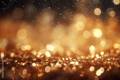 Abstract gold bright light glittering bokeh blur background. Generative AI