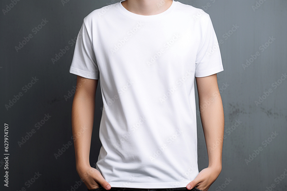  Young man wearing blank white t-shirt - obrazy, fototapety, plakaty 