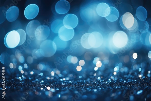 Abstract blue bright light glittering bokeh blur background. Generative AI