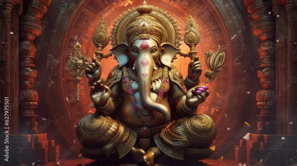 Fototapeta premium A Lord Ganesha for Ganesh Chaturthi. The sacred object of the Hindus. Generative Ai