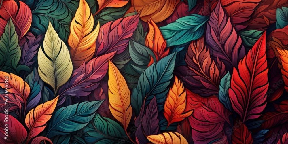 Fototapeta premium A lot of colorful leaves in the style of naturalistic tones