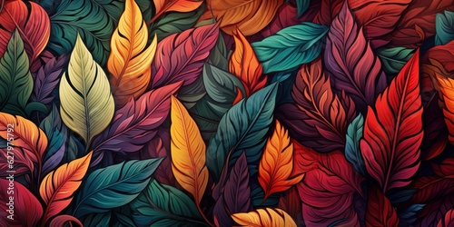 A lot of colorful leaves in the style of naturalistic tones © tetxu