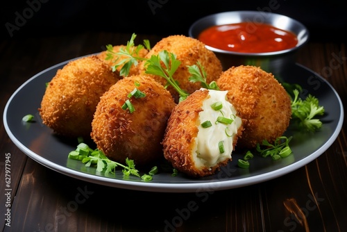 Delicious Chicken and Cheese Croquettes. AI photo