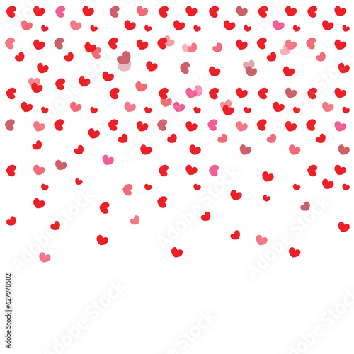heart confetti of red falling hearts on a white background