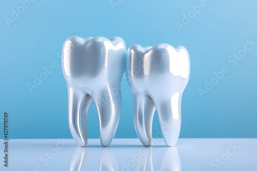 Close - up 3d tooth, simple blue background, high quality, 3D