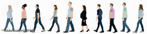 Illustration of people walking side view.