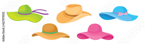 Colorful Wide-brimmed Felt or Cloth Hat Vector Set
