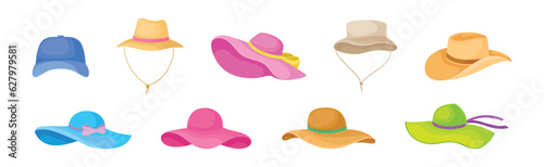 Colorful Wide-brimmed Felt or Cloth Hat Vector Set