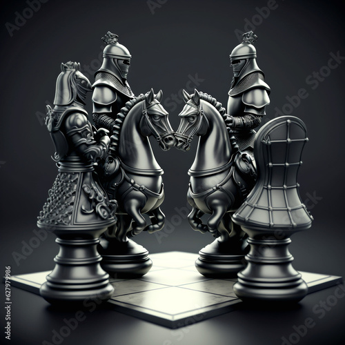 Unusual chess pieces. On the chessboard. Beautiful background. Handmade. © A LOT ABOUT EVERYTHI