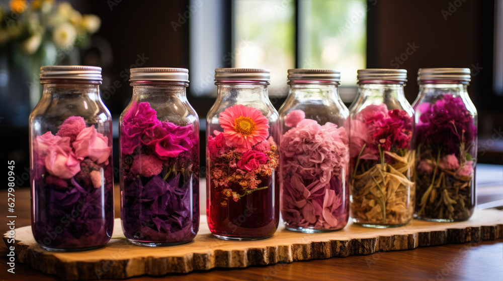 Fermented Vegetables and herbs in jars Fermented Vegetables and herbs in jars