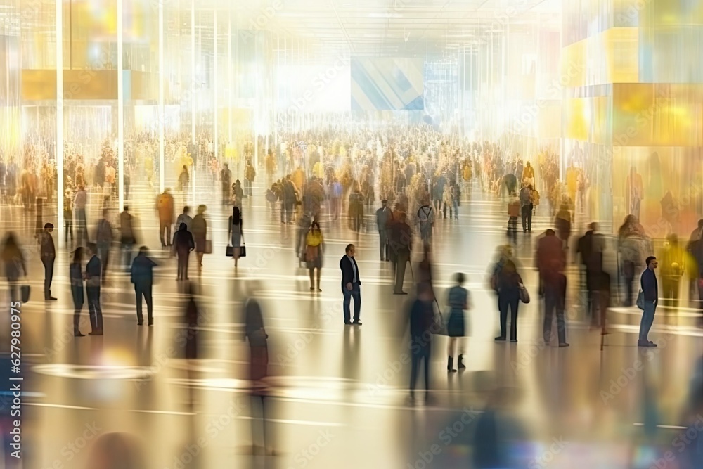 Blurred image of business people walking in modern office building. Abstract blurred background, ai generative Blurred image of business people walking in modern office building. Abstract blurred background, ai generative