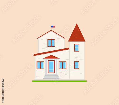 House or apartments. Family american townhouse. Neighborhood with cozy homes. Traditional Modern cottage for infographics or application interface. Building vector illustration. Flat style