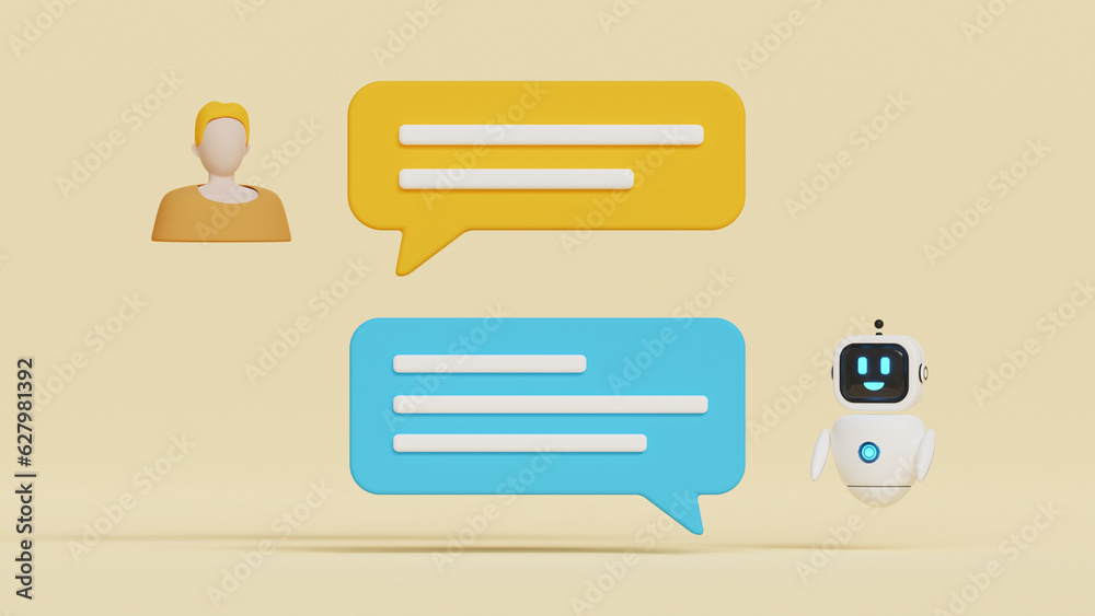 Chatbot,Chat with AI. Digital chat bot. Human ask bot. Bot conversation. Smart AI chat bot communicate with human. GPT technology. 3D illustration Chatbot,Chat with AI. Digital chat bot. Human ask bot. Bot conversation. Smart AI chat bot communicate with human. GPT technology. 3D illustration