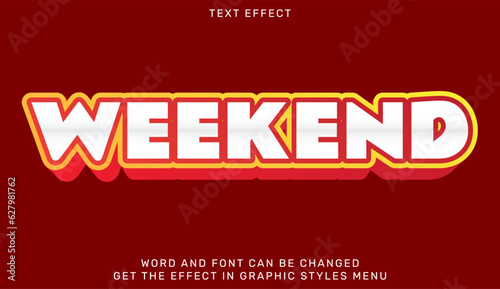Weekend text effect template in 3d design. Text emblem for advertising, branding, business logo