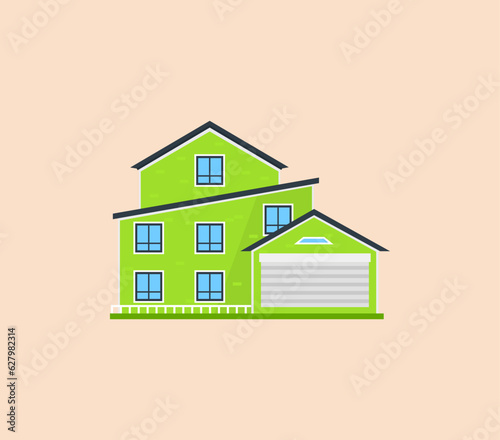 House or apartments. Family american townhouse. Neighborhood with cozy homes. Traditional Modern cottage for infographics or application interface. Building vector illustration. Flat style