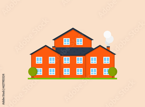 House or apartments. Family american townhouse. Neighborhood with cozy homes. Traditional Modern cottage for infographics or application interface. Building vector illustration. Flat style