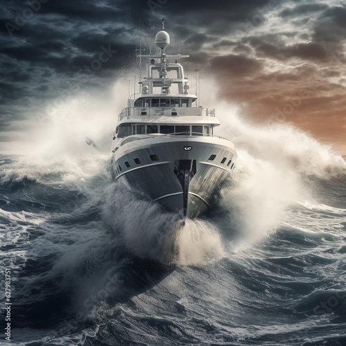 Luxury yacht in storm sea