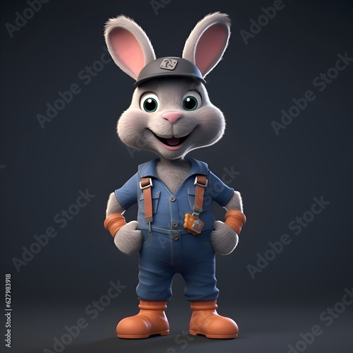 Rabbit with overalls and hat as a mechanic or handyman