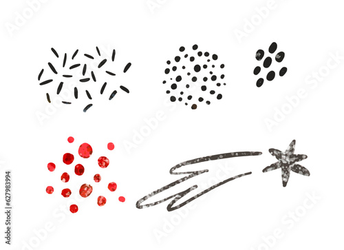 Space illustration in childish style. Set of cosmos elements such as rocket, stars, asteroids, ufo, Comets, moon, osteroid, stylized planets set. Cosmic set