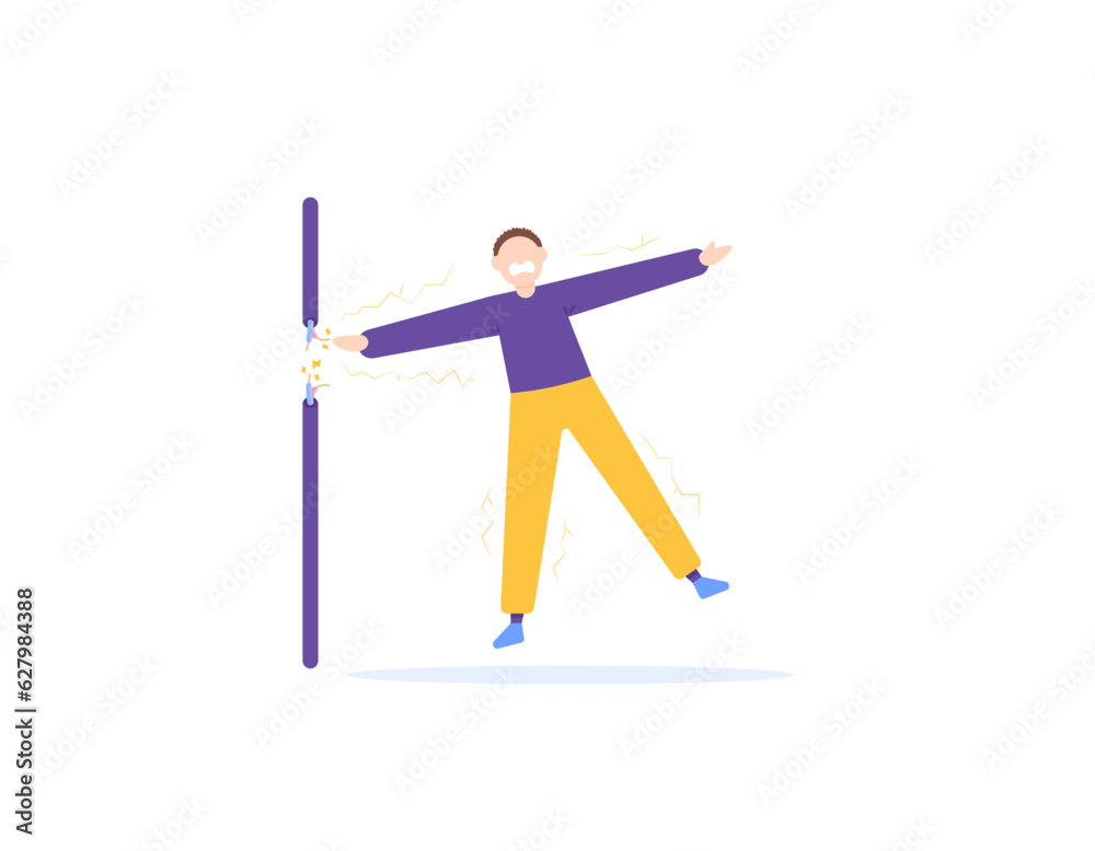 A man who was electrocuted by touching an exposed wire. exposed to electric shock from touching an electrical cable whose insulation is damaged. people electrocuted. accidents and incidents. flat A man who was electrocuted by touching an exposed wire. exposed to electric shock from touching an electrical cable whose insulation is damaged. people electrocuted. accidents and incidents. flat