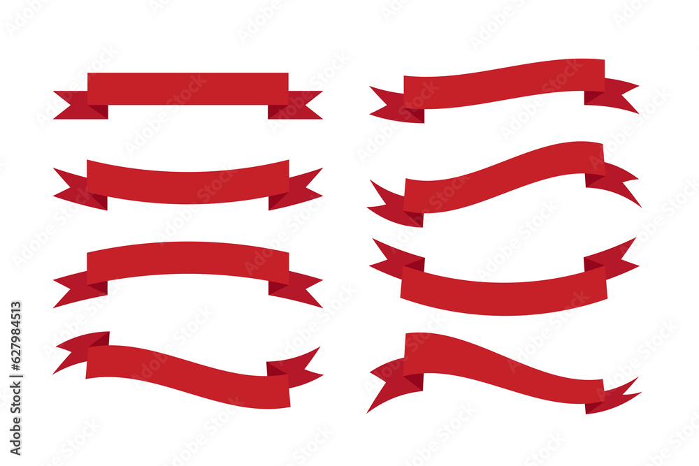 A vector collection of different red ribbons banners isolated on white background.
