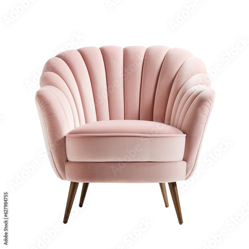 A velvet armchair in blush pink isolated on transparent background.