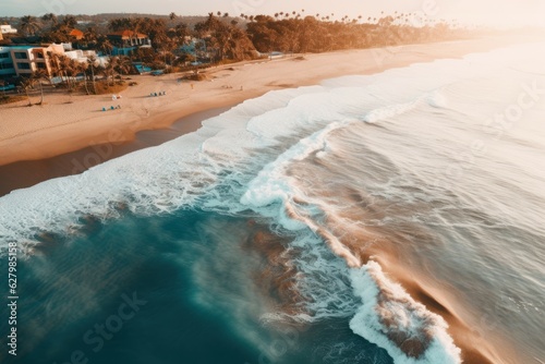 City beach aerial sunset. Generate Ai photo