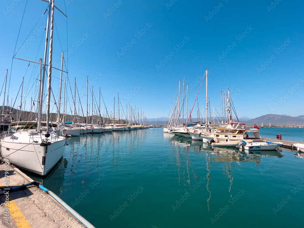 Marina in Fethiye, Turkey on a sunny day
