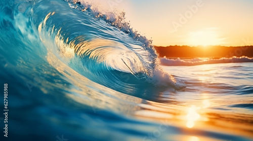 beautiful calm wave at beach at sunset with blurred background