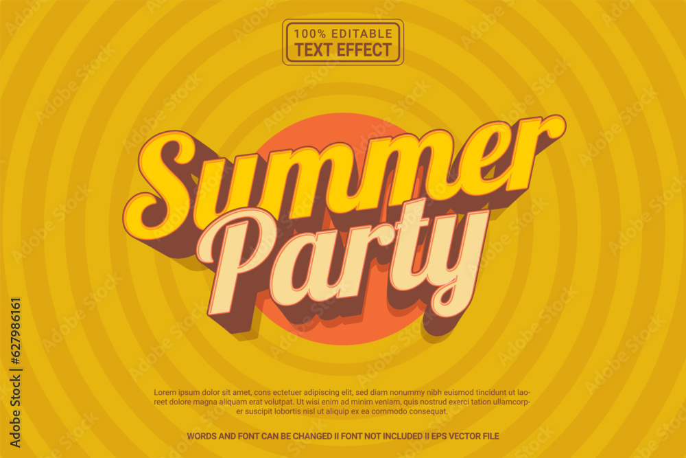 Editable text effect Summer Party 3d cartoon template stlye modren ...