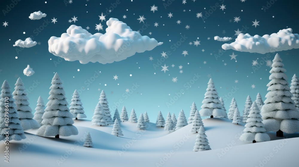 3d render christmas image of snow scenes background with copy space