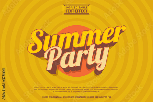 Editable text effect Summer Party 3d cartoon template stlye modren premium vector