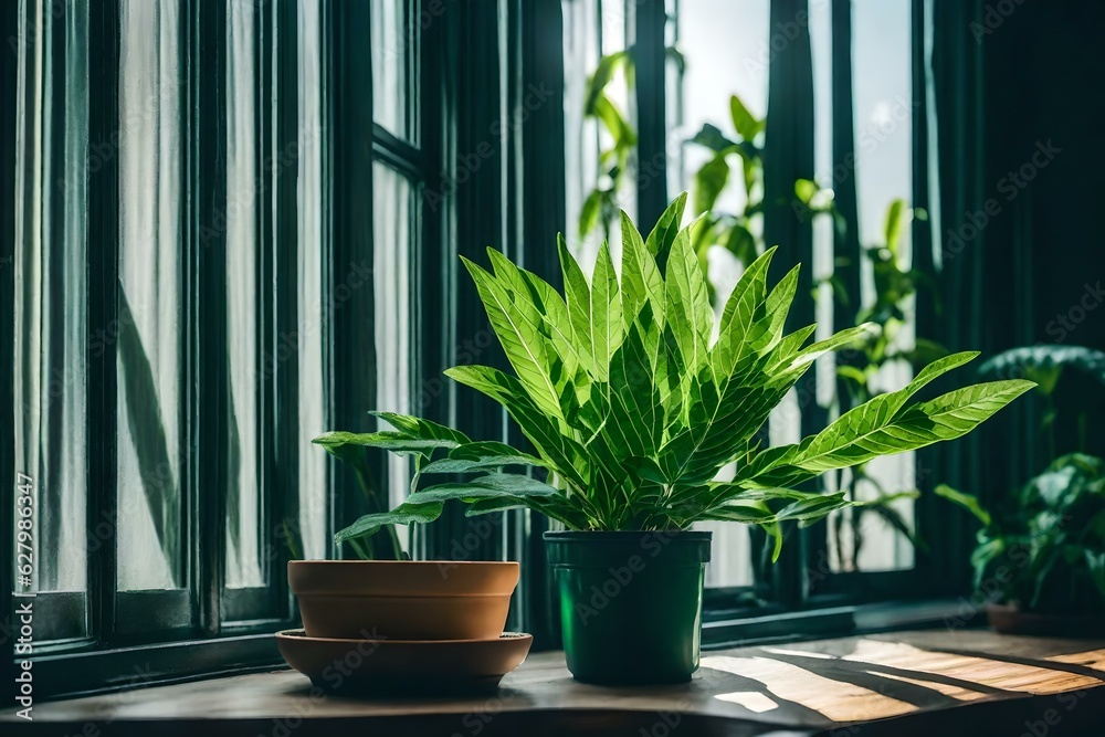 green plant close to window in a sunny day