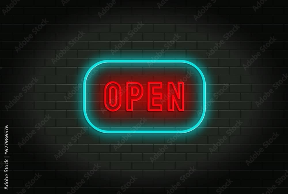 open neon effect text animation with rock wall background open neon effect text animation with rock wall background