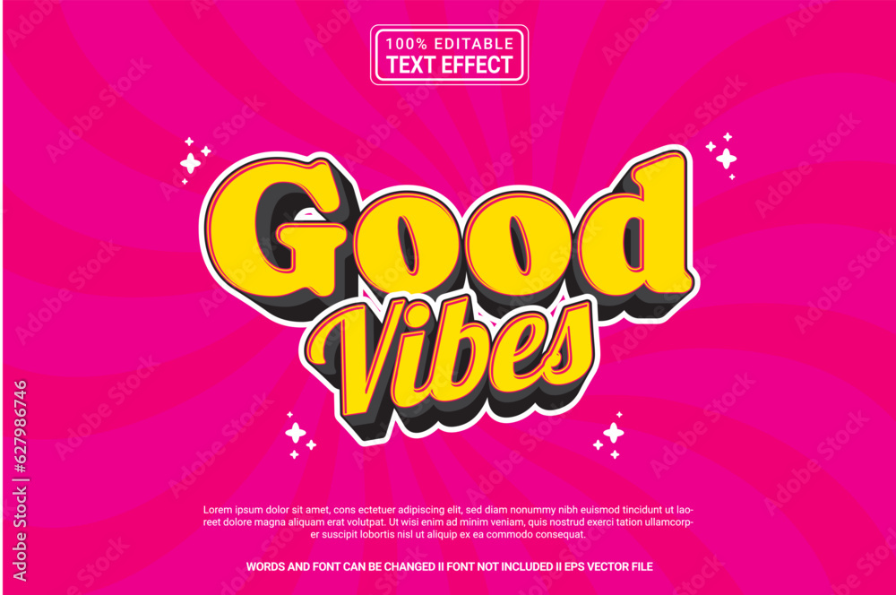 Editable text effect Good Vibes 3d cartoon template stlye modren premium vector Editable text effect Good Vibes 3d cartoon template stlye modren premium vector