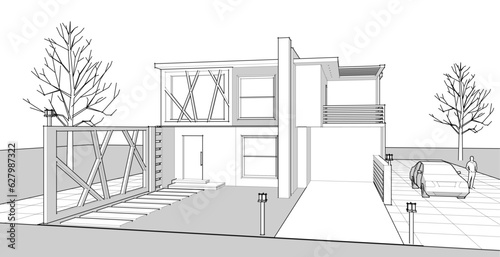 residential architecture townhouse 3D illustration