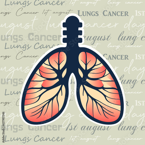 World Lung Cancer Day Poster with white cancer awareness ribbon vector. White awareness ribbon, human lungs vector. August 1. Important day