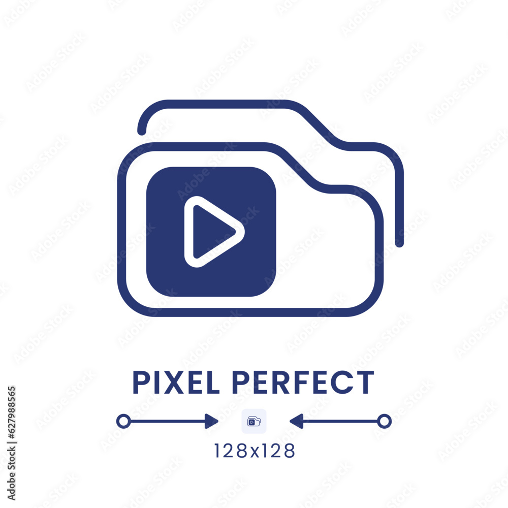 Video playlist black solid desktop icon. Streaming service. Pre-recorded content. Pixel perfect 128x128, outline 4px. Silhouette symbol on white space. Glyph pictogram. Isolated vector image Video playlist black solid desktop icon. Streaming service. Pre-recorded content. Pixel perfect 128x128, outline 4px. Silhouette symbol on white space. Glyph pictogram. Isolated vector image