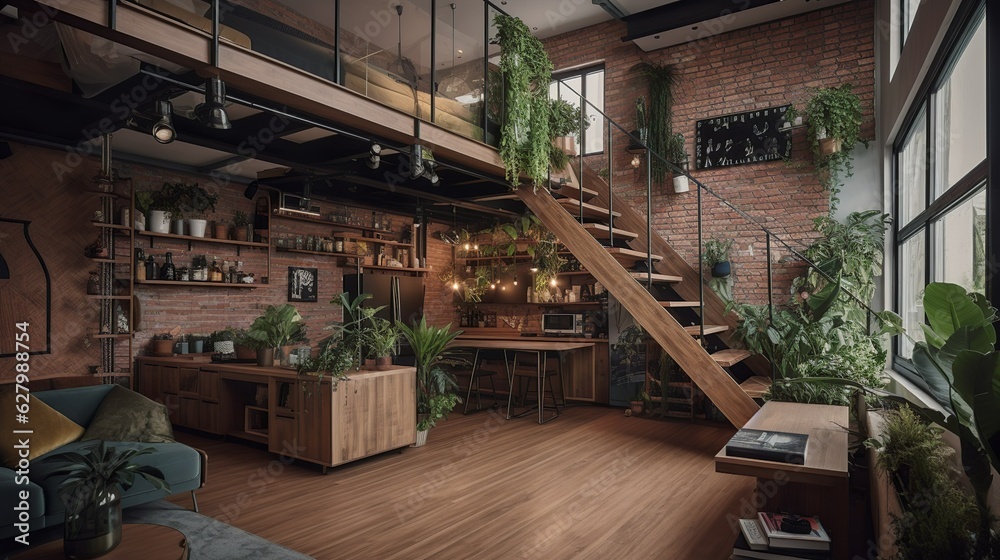 Cozy industrial-style futuristic capsule apartment interior Cozy industrial-style futuristic capsule apartment interior
