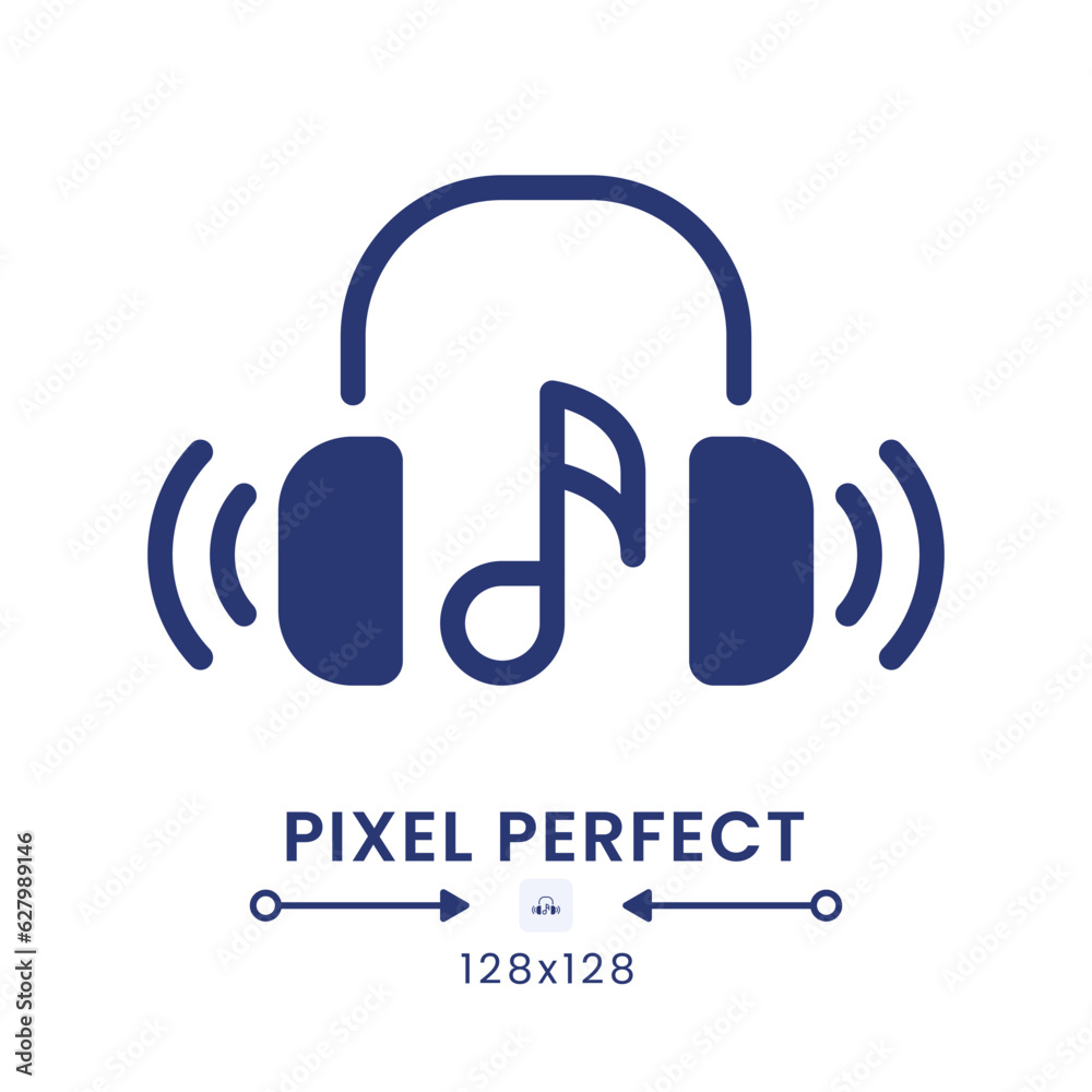 Music streaming black solid desktop icon. Media service. Online radio. Audio content. Pixel perfect 128x128, outline 4px. Silhouette symbol on white space. Glyph pictogram. Isolated vector image Music streaming black solid desktop icon. Media service. Online radio. Audio content. Pixel perfect 128x128, outline 4px. Silhouette symbol on white space. Glyph pictogram. Isolated vector image