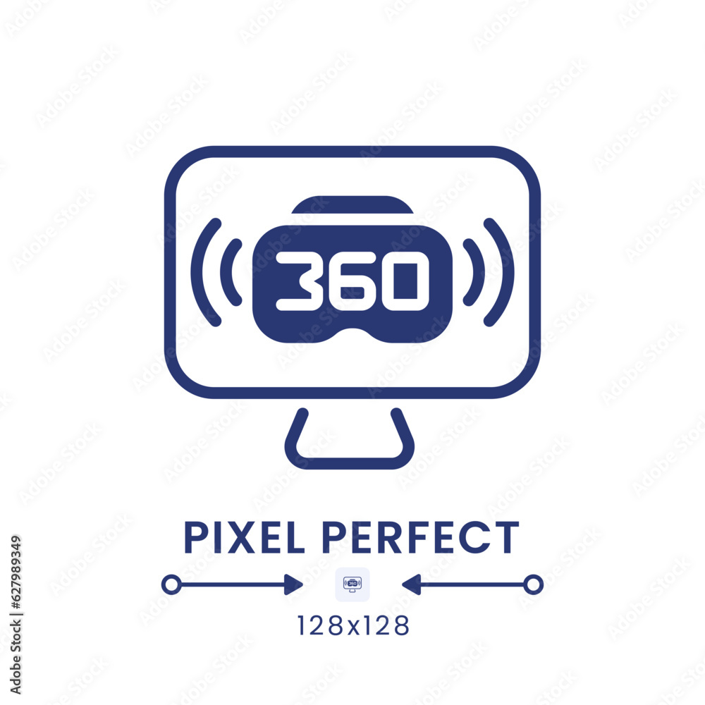 VR live streaming black solid desktop icon. Virtual reality. Interactive content. Pixel perfect 128x128, outline 4px. Silhouette symbol on white space. Glyph pictogram. Isolated vector image VR live streaming black solid desktop icon. Virtual reality. Interactive content. Pixel perfect 128x128, outline 4px. Silhouette symbol on white space. Glyph pictogram. Isolated vector image