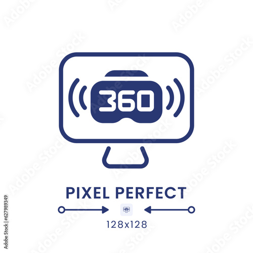 VR live streaming black solid desktop icon. Virtual reality. Interactive content. Pixel perfect 128x128, outline 4px. Silhouette symbol on white space. Glyph pictogram. Isolated vector image