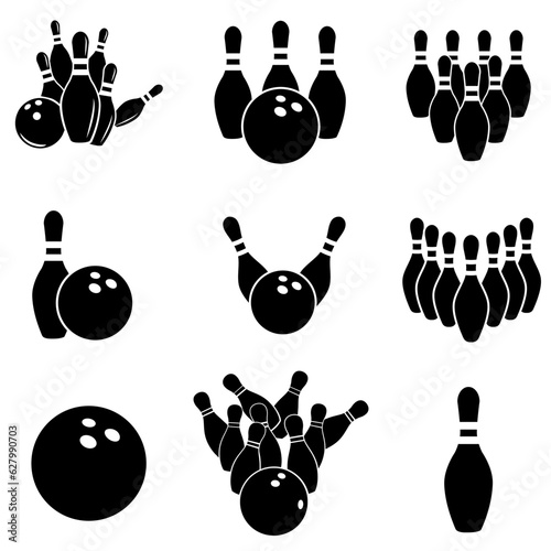 Bowling icon vector set. skittles illustration sign collection. strike symbol or logo.

