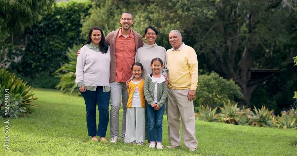 Happy family, grandparents and portrait outdoor at a park with love and care. Senior man and woman with young parents and children together in a garden for quality time, bonding and fun holiday Happy family, grandparents and portrait outdoor at a park with love and care. Senior man and woman with young parents and children together in a garden for quality time, bonding and fun holiday