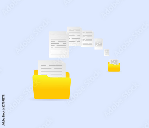 File exchange. Flat, yellow, file transfer, file manager, information migration. Vector illustration